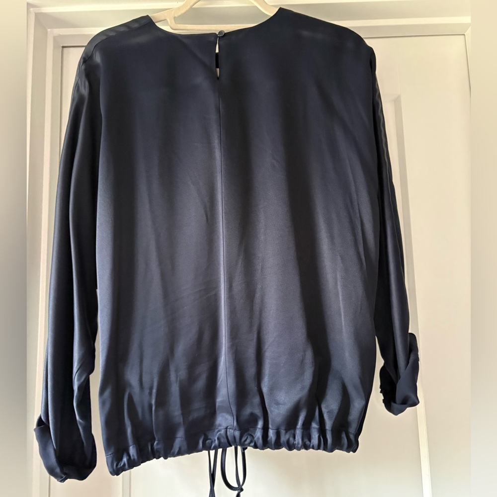 Zara Elegant Navy Blue Satin-like Blouse Size Small. Oversized!